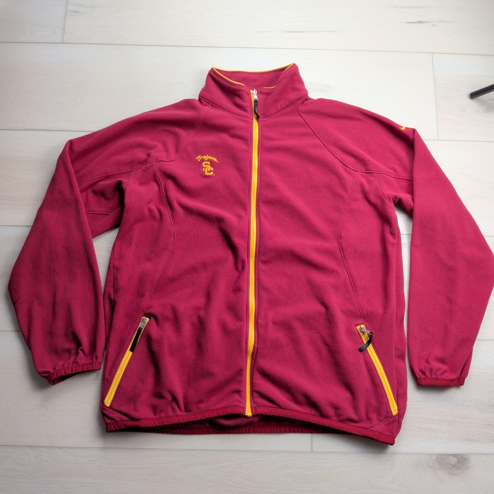 Vintage Nike Team USC Trojans Fleece Jacket Men XXL Red Full Zip Fit Therma